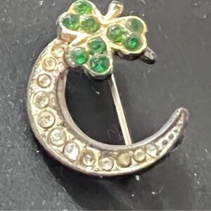 Vintage Green Clover Crescent Brooch Pin Made in England